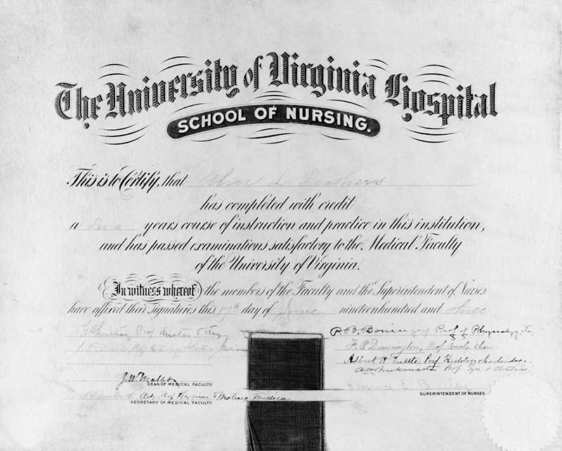 Miss Leathers' nursing diploma.