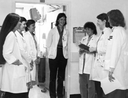 MSN pediatric students on hospital rounds.	Eleanor Crowder Bjoring Center for Nursing Historical Inquiry, University of Virginia School of Nursing.